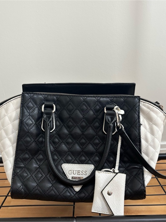 Guess Handbags - GUESS Black & White Quilted Satchel with Card Pouch